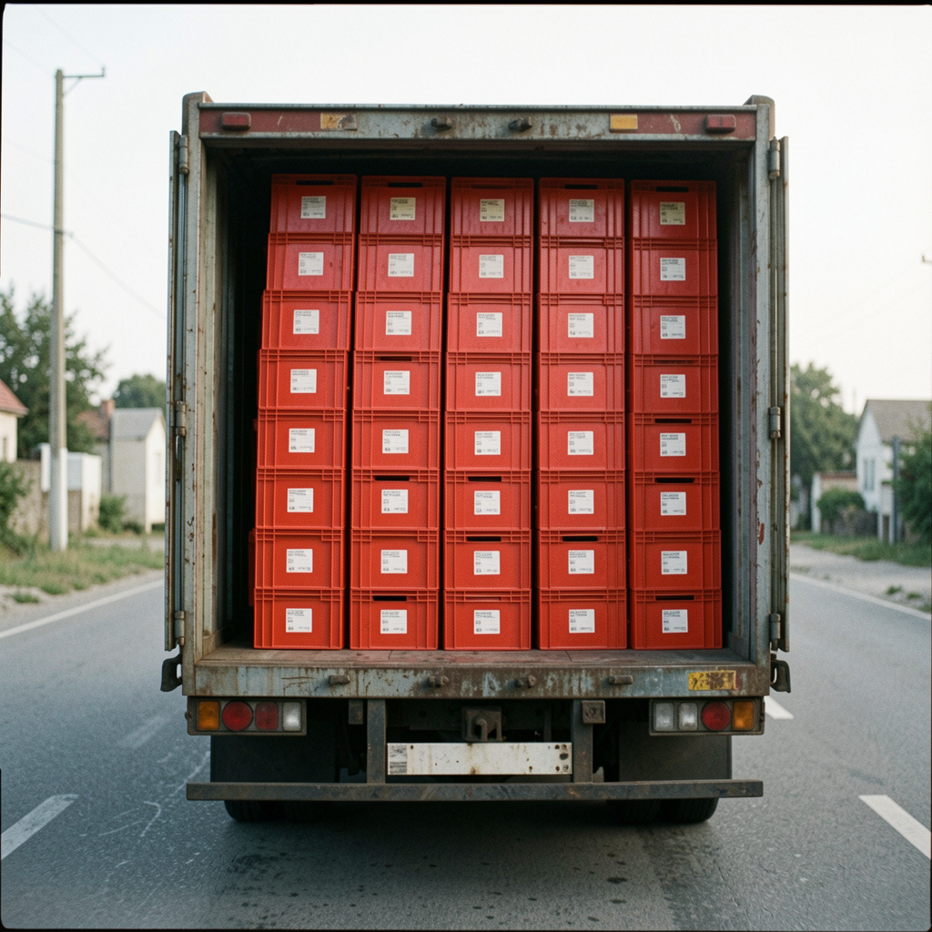 Totes neatly organized in a moving truck